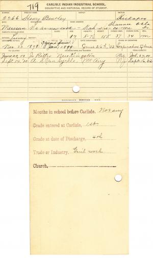 Henry Bently (Wa-ka-nas-cook) Student File Henry Bently (Wa-ka-nas-cook) Student File