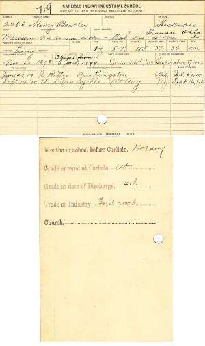 Henry Bently (Wa-ka-nas-cook) Student File