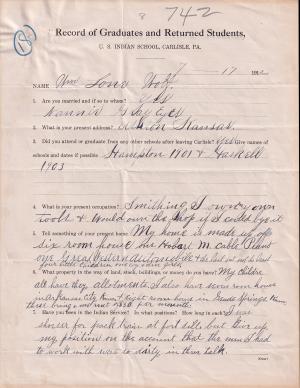 William Lone Wolf (Gove pah-gah) Student File
