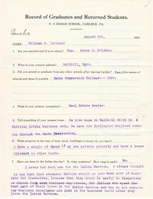 William Springer Student File William Springer Student File