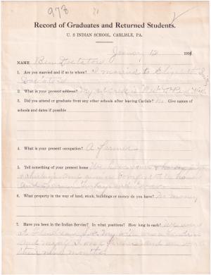 Benjamin Doxtator Student File Benjamin Doxtator Student File
