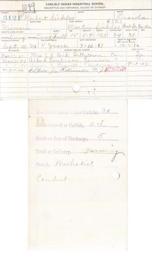 Herbert Sickles Student File