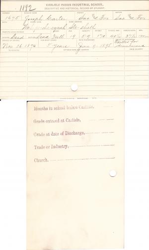 Joseph Carter (Wah-pe-che-equah) Student File Joseph Carter (Wah-pe-che-equah) Student File