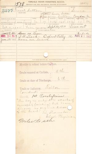 Ernest Sutton Student File