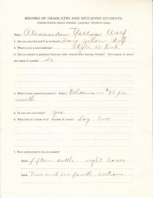 Alexander Yellow Wolf Student File Alexander Yellow Wolf Student File