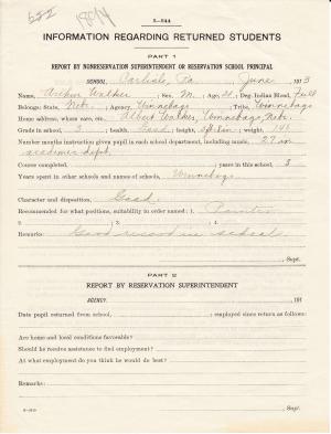 Arthur Walker (Molayahoga) Student File 