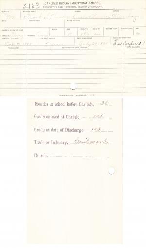 Frank T. Thunder Student File Frank T. Thunder Student File