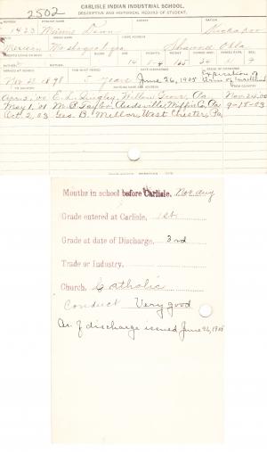 Mamie Down (Ma-sha-qua-to-qua) Student File Mamie Down (Ma-sha-qua-to-qua) Student File