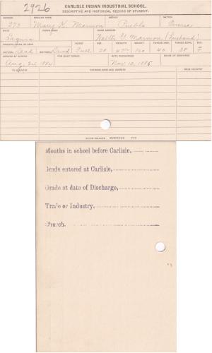 Mary K. Marmon Student File