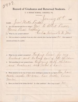 Jean Matia (See-we-chu-wetsa) Student File