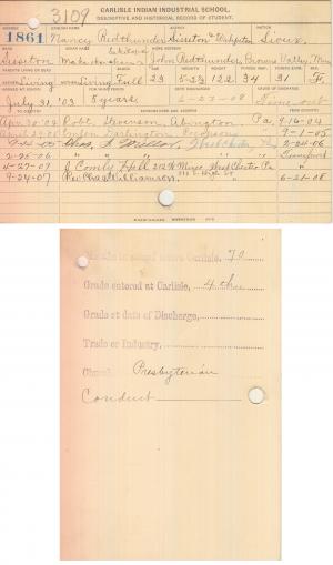Nancy Redthunder (Saketopa Ma-ka-skan-skan-a) Student File Nancy Redthunder (Saketopa Ma-ka-skan-skan-a) Student File