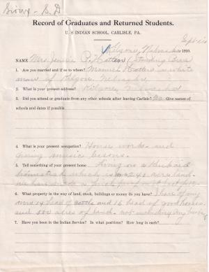 Jennie Standingbear Student File Jennie Standingbear Student File