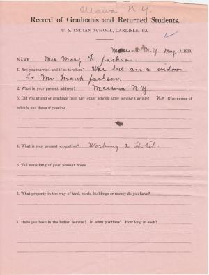 Mary Ann Jackson Student File