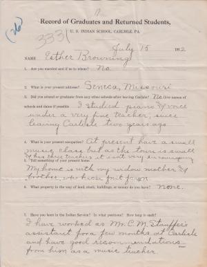 Esther Browning Student File