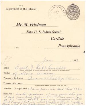 David Redthunder (Ta co tanka waste) Student File