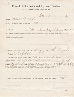 Bessie Wade Student File Bessie Wade Student File