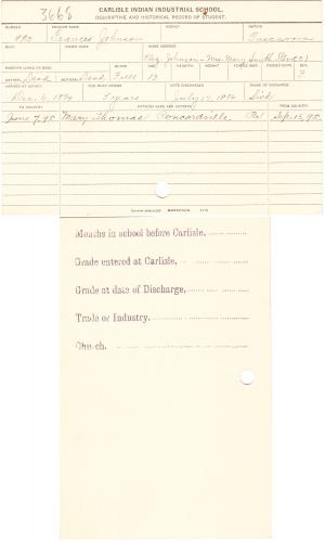 Frances E. Johnson Student File Frances E. Johnson Student File
