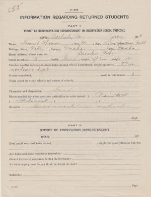 Samuel Thomas Student File