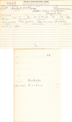 Herbert McPherson Student File