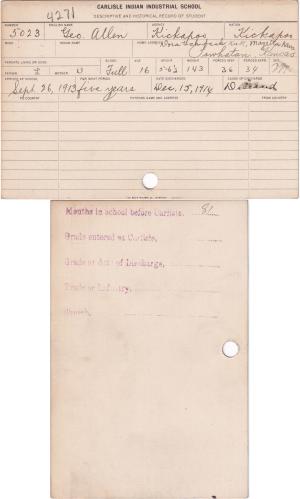 George Allen (Shough-nuk-ko-uck) Student File