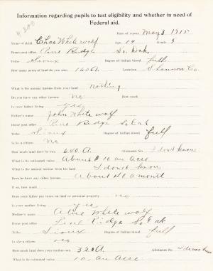 Charles White Wolf Student File Charles White Wolf Student File