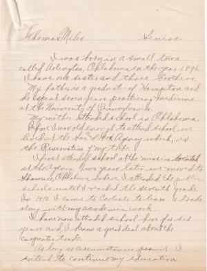 Thomas Miles Student File Thomas Miles Student File