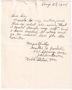 Hattie Tarbell Student File