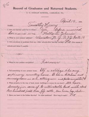 Timothy Henry Student File