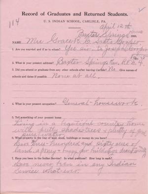Grace Red Eagle (Win-us-ka) Student File Grace Red Eagle (Win-us-ka) Student File
