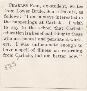Charles Fish (Longfish) Student File