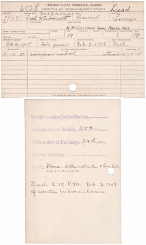 Fred War Bonnet Student File