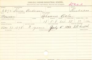 Homer Anderson Student Information Card