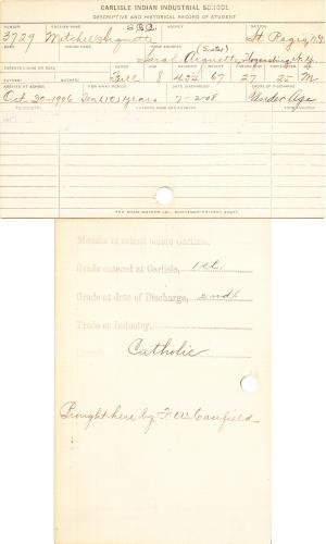 Mitchell J. Arquette Student Information Card