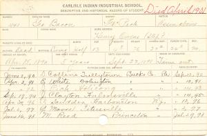 George Bacon Student Information Card