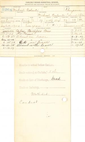 Michael Balenti Student Information Card Michael Balenti Student Information Card