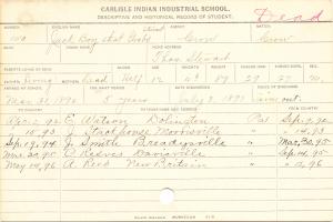 Jack Stewaert (Boy That Grabs) Student Information Card