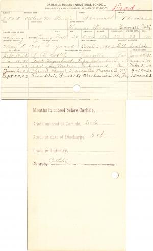 Albert M. Brown Student Information Card