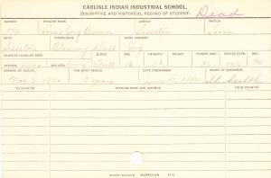 Louis Jug Brown (Blowing Dust) Student Information Card