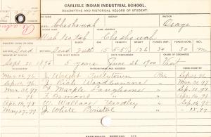 Lum Chesowah (Wah tsa tah) Student Information Cards