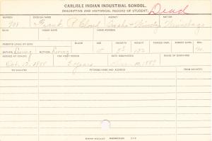 Frank R. Cloud Student Information Card