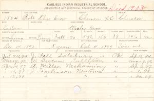 Robert Elige Crow Student Information Card