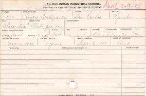 Rogers Dudzarda (Dud-zar-da) Student Information Card