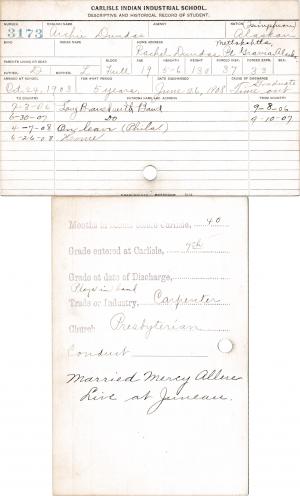 Archie Dundas Student Information Card