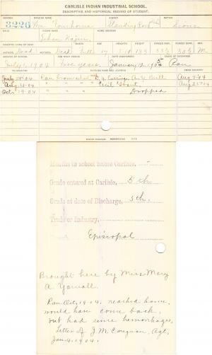 William Four Horns (Tehan Najin) Student Information Card William Four Horns (Tehan Najin) Student Information Card