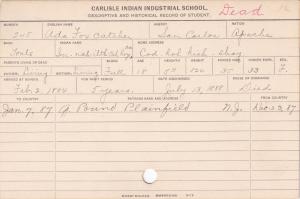 Ada Fox Catcher (In-nah-ilth-tah hoze du) Student Information Card Ada Fox Catcher (In-nah-ilth-tah hoze du) Student Information Card