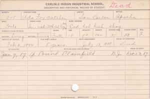 Ada Fox Catcher (In-nah-ilth-tah hoze du) Student Information Card