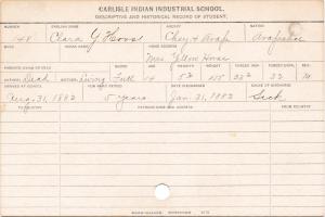 Clara Yellow Horse Student Information Card Clara Yellow Horse Student Information Card