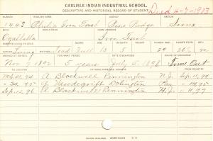 Philip Iron Tail Student Information Card