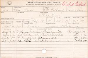 Charles Knor Student Information Card