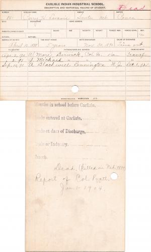 Perry H. Laravie Student Information Card